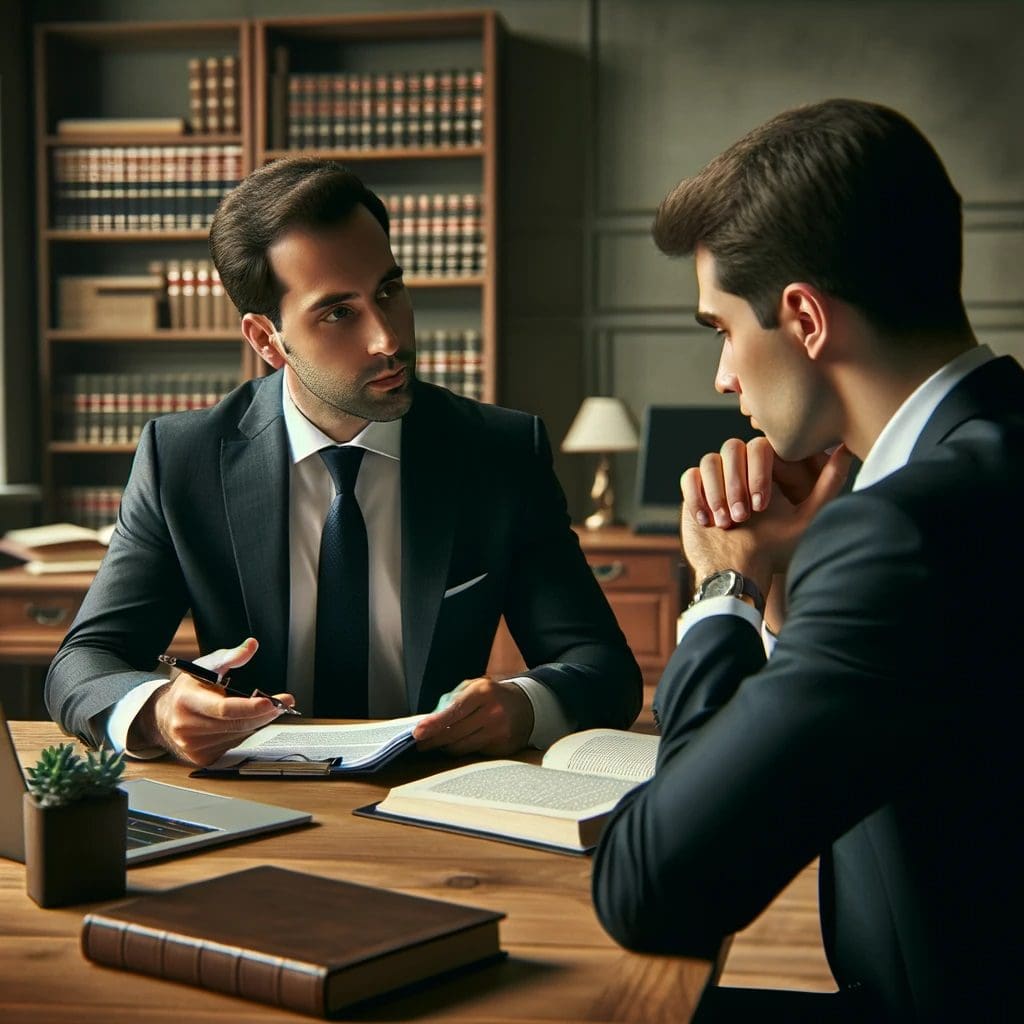 Professional Legal Meeting: Lawyer and Client During First Consultation