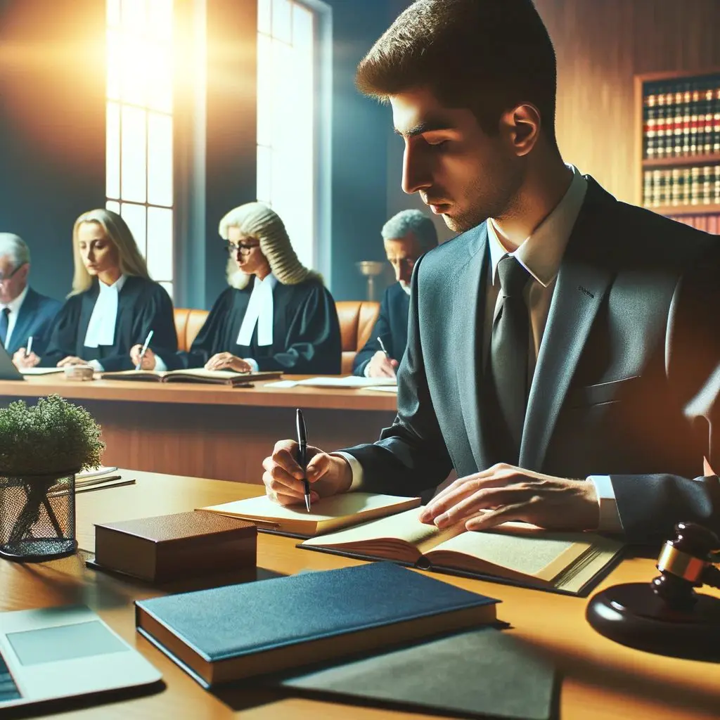 Legal Professionals Engaged in a Criminal Trial Depicted