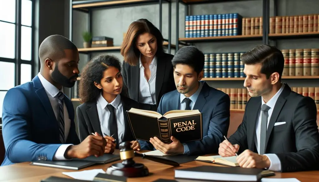 Análisis profesional del Código Penal por un equipo jurídico diverso en un bufete de abogados