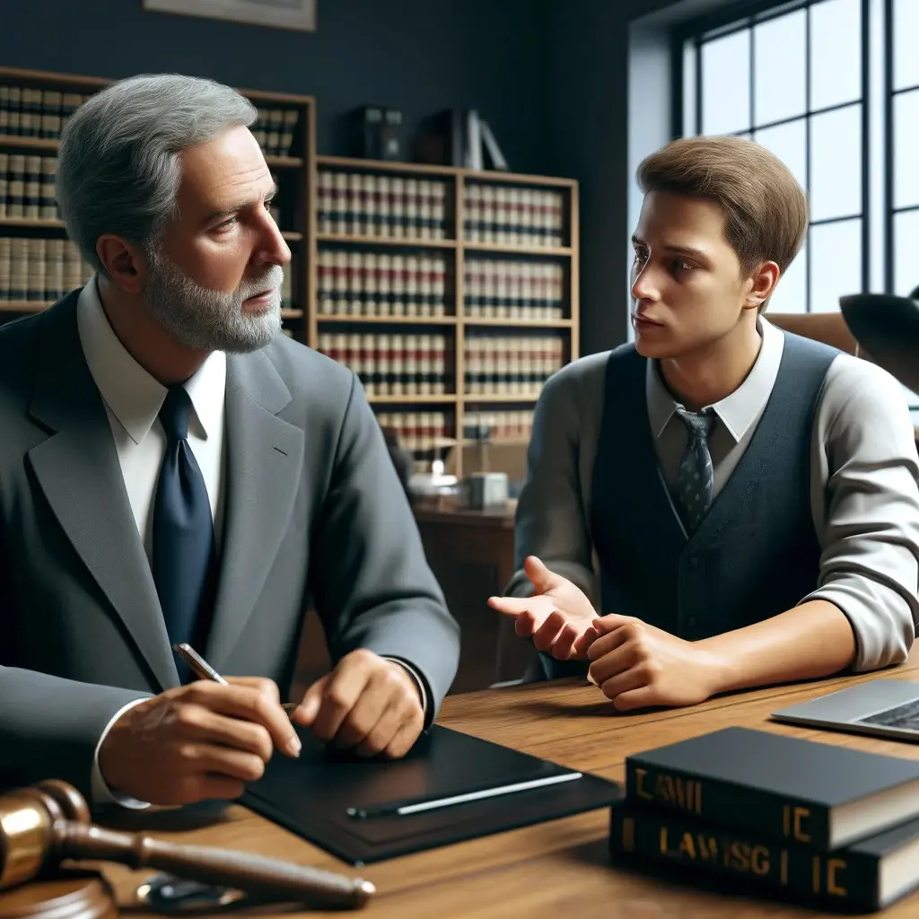 Abogado experto asesora a un cliente sobre estrategias judiciales