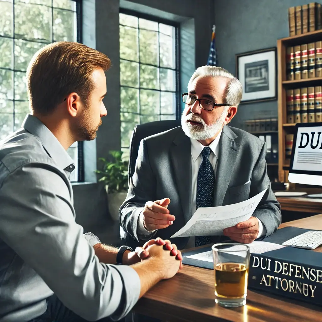 Experienced DUI Lawyer Discussing Case with Client in Office