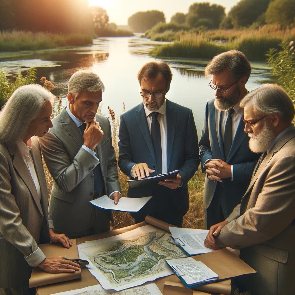 Legal Experts Analyzing Water Laws in Natural Setting