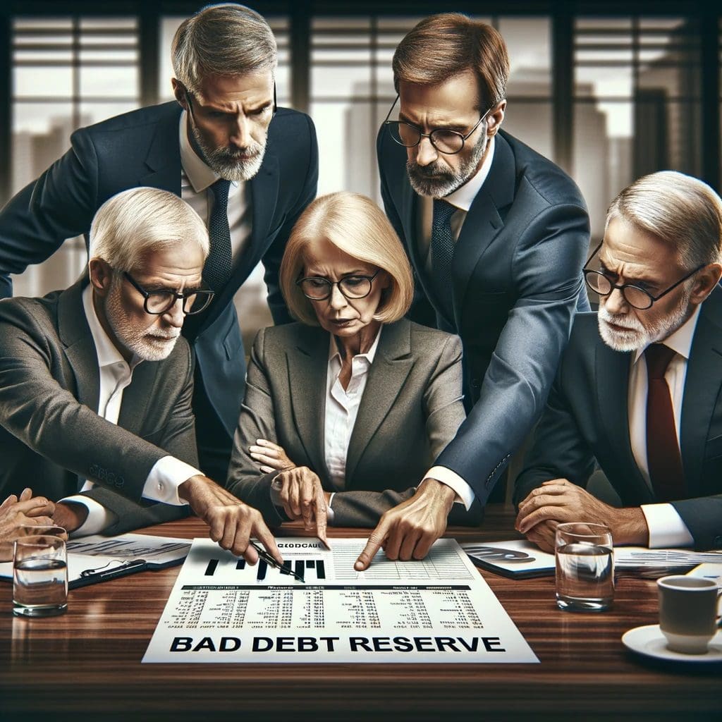 Professionals Discussing Bad Debt Reserve Strategies in Office