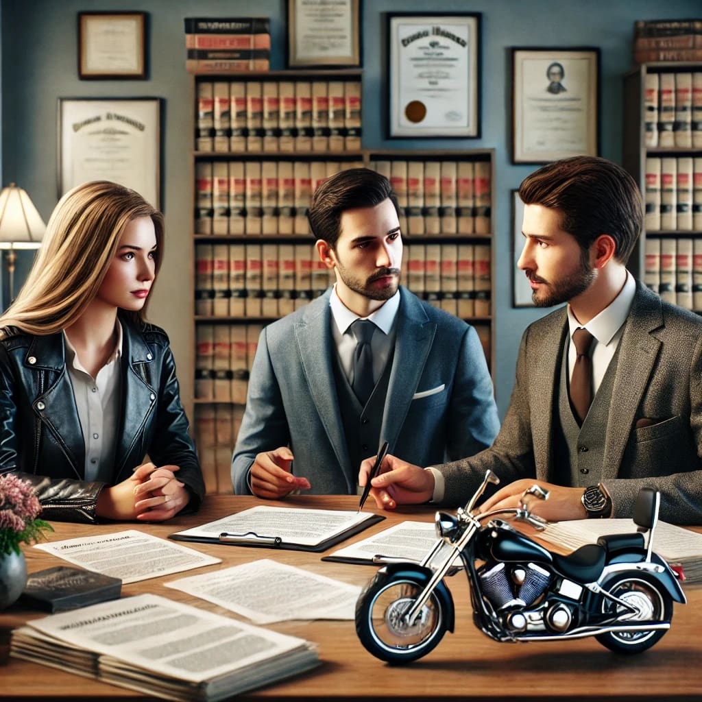 Clients Consulting a Motorcycle Accident Lawyer in an Office