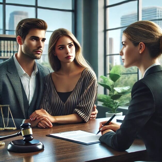 California Divorce Process: Attorney Advises Couple in Modern Office Environment