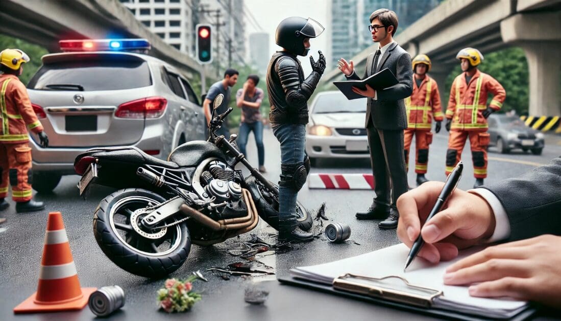 Motorcycle Accident Scene with Legal Consultation