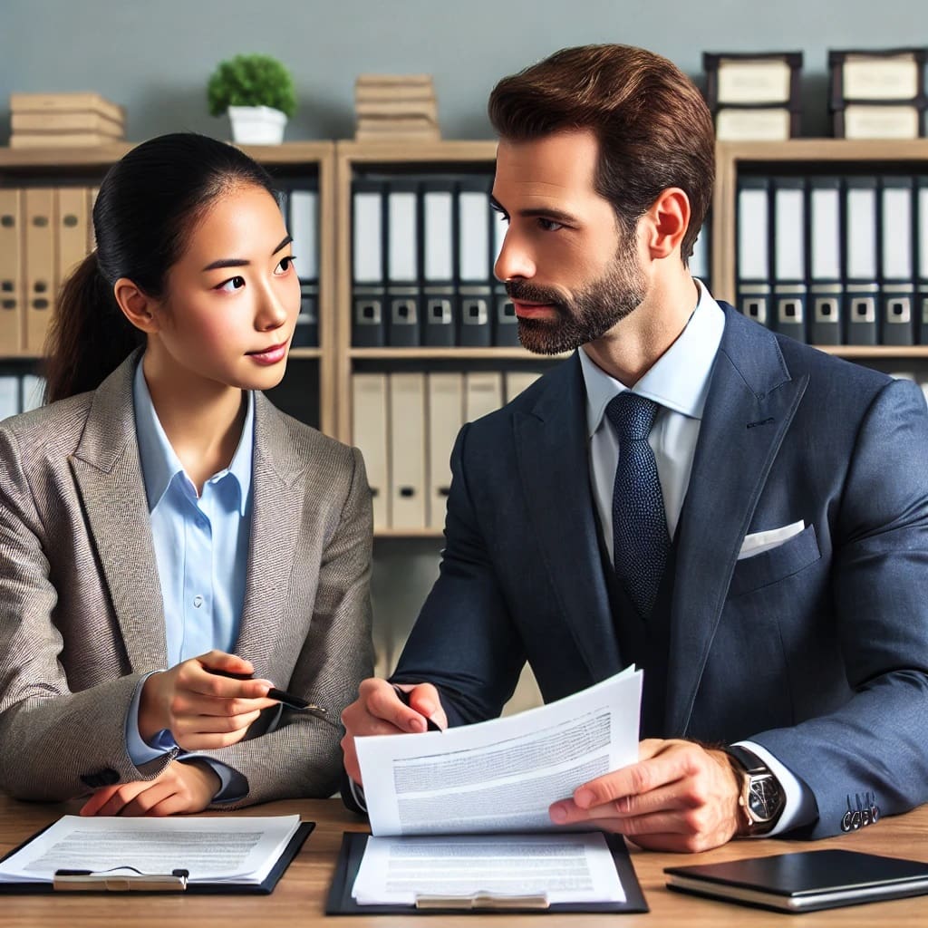 Experienced Lawyer Reviewing Case Details with Client