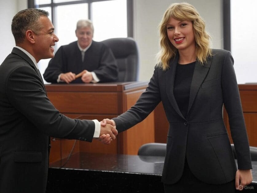 Swift Legal Drama Resolved with Cheerful Lawyer and Judge in Bright Courtroom Setting