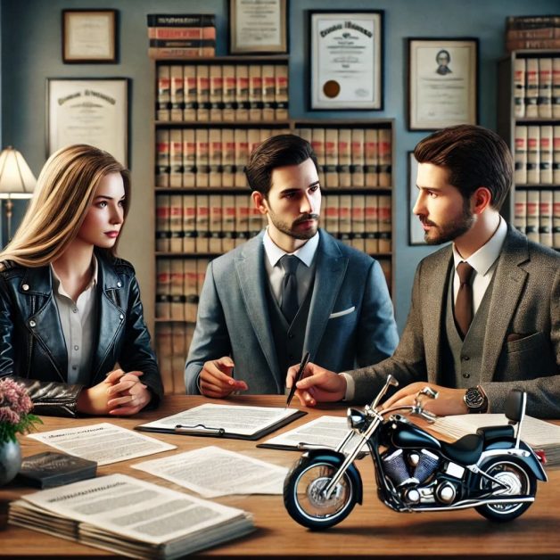 Clients Consulting a Motorcycle Accident Lawyer in an Office