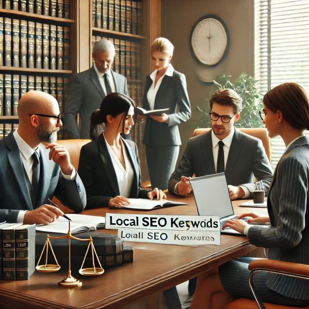 Legal Team Reviewing Local SEO Keywords for Law Firm Website