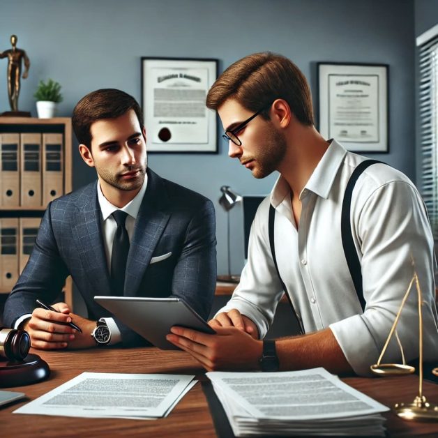 Lawyer Discusses Case Progress and Updates with Concerned Client in Office